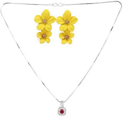 SKG Fashions Stone Maroon, Yellow Jewellery Set(Pack of 1)