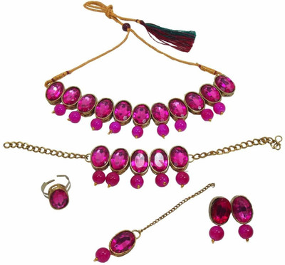 Nivaan Brass Brass Pink, Pink Jewellery Set(Pack of 1)