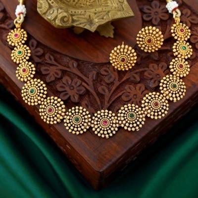 Pamadhya Copper Gold-plated Gold, Red Jewellery Set(Pack of 1)