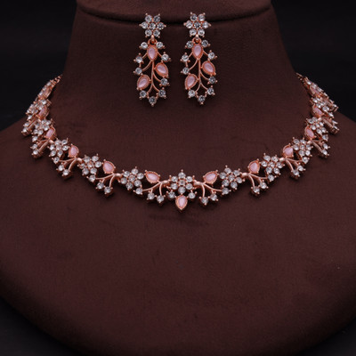Alasca Brass Gold-plated Rose Gold, White, Pink Jewellery Set(Pack of 1)