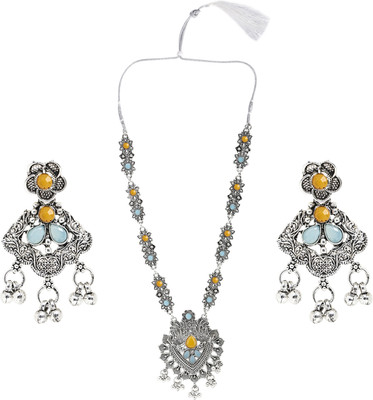 Pujvi Oxidised Silver Yellow Jewellery Set(Pack of 1)
