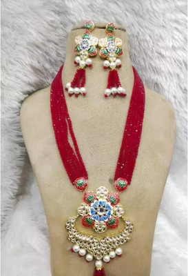 SatnamCreation Alloy Gold-plated Maroon Jewellery Set(Pack of 1)