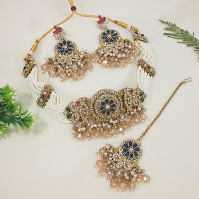 Jewwel Alloy Gold-plated Blue Jewellery Set(Pack of 4)