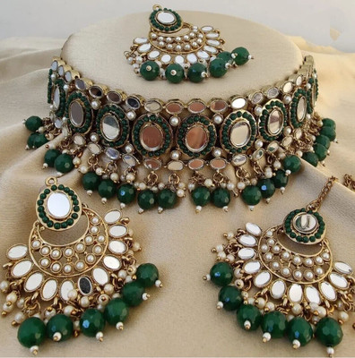 mirrorpearls Alloy Gold-plated Green, Gold Jewellery Set(Pack of 1)