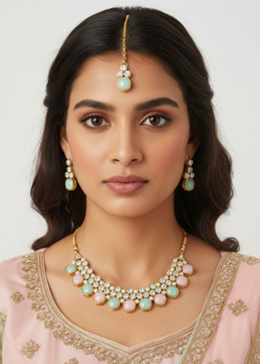 GetBling Alloy Gold-plated Pink, Green Jewellery Set(Pack of 4)