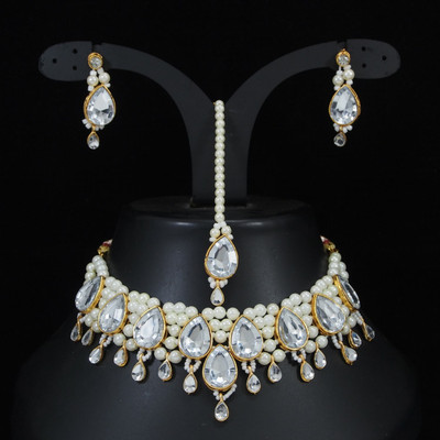 JewelShadi Alloy Gold-plated White Jewellery Set(Pack of 1)