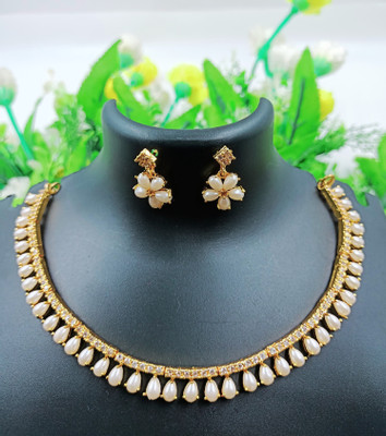 PBM CREATIONS Copper Gold-plated White, Gold Jewellery Set(Pack of 2)