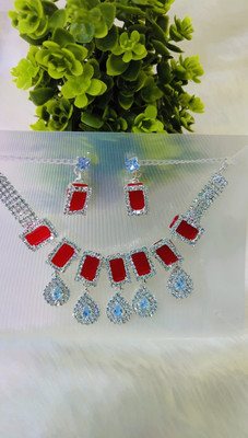 Feshion Brass, Metal, Silver, Sterling Silver, Glass, Alloy, Stainless Steel Silver Red, Yellow Jewellery Set(Pack of 2)