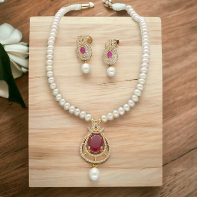 Sri Jagdamba Pearls Mother of Pearl Gold-plated White Jewellery Set(Pack of 1)