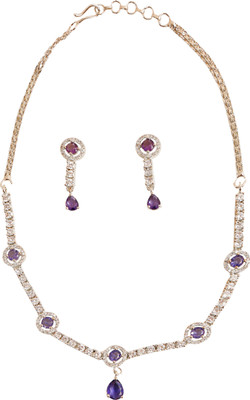 Tarak Traders Brass Rhodium Purple Jewellery Set(Pack of 1)