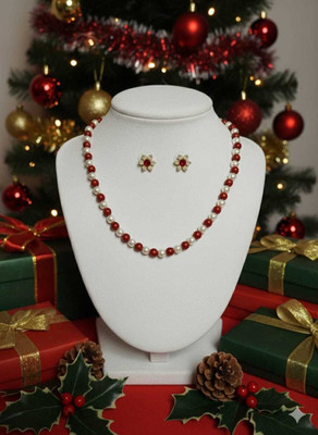 Mohini enterprises Mother of Pearl Gold-plated Red, White Jewellery Set(Pack of 1)