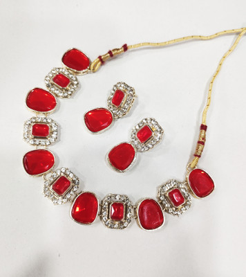 R A Enterprises Alloy Gold-plated Red Jewellery Set(Pack of 3)