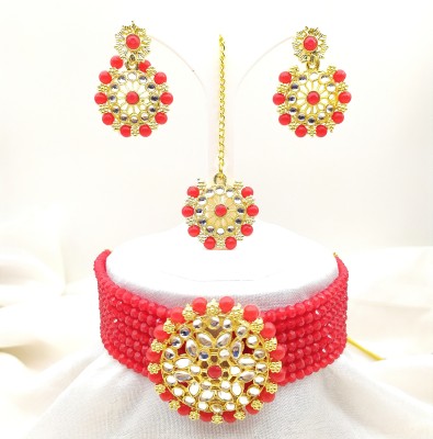 Shree Jai Sai Art Alloy Gold-plated Red Jewellery Set(Pack of 1)