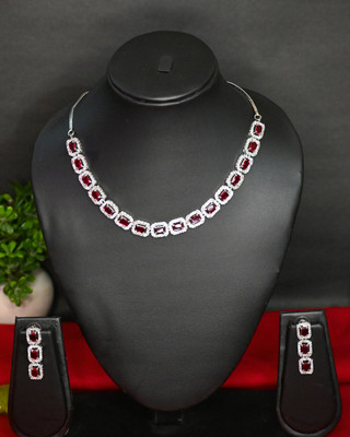 DIVYASHVI FASHION Alloy Silver Red, Silver Jewellery Set(Pack of 1)