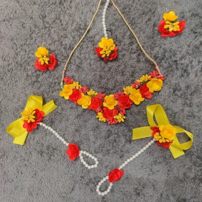 ZENCY Fabric, Plastic, Paper Red, Yellow Jewellery Set(Pack of 1)