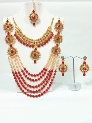 Kaaynat Brass, Stone, Mother of Pearl, Alloy Gold-plated Ruby Red, Gold Jewellery Set(Pack of 1)