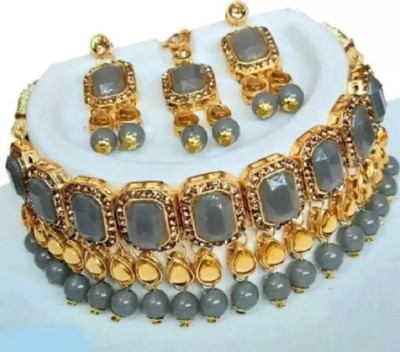 jatin imitation Metal Gold-plated Grey Jewellery Set(Pack of 4)