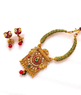 NIKYANKA Brass Gold-plated Gold, Green Jewellery Set(Pack of 1)