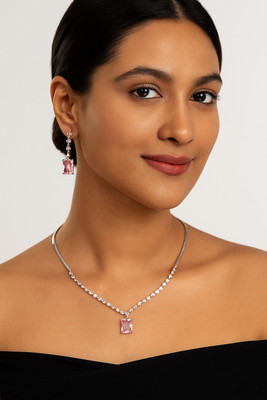 Gujarat Grace Collection Sterling Silver Pink Jewellery Set(Pack of 1)