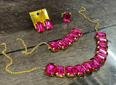 SK AARTS Alloy Gold-plated Pink Jewellery Set(Pack of 1)