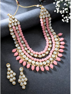 ZEER Creation Alloy Gold-plated Pink Jewellery Set(Pack of 1)