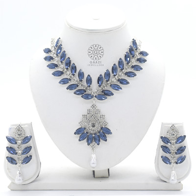 Gaazi jewellers Brass Silver Silver, Blue Jewellery Set(Pack of 1)