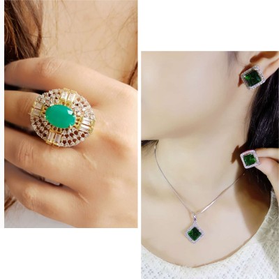 Vipunj Alloy Gold-plated, Sterling Silver Blue, Green Jewellery Set(Pack of 3)