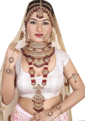 Kum Kum art Alloy Gold-plated Maroon Jewellery Set(Pack of 1)