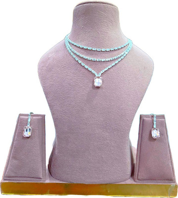 V.V. Sons Alloy Sterling Silver Green Jewellery Set(Pack of 1)
