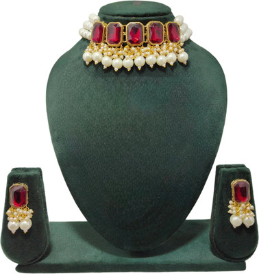 ZEER Creation Alloy Gold-plated Maroon Jewellery Set(Pack of 3)