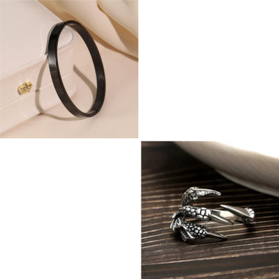 MAATRCHAAYA Stainless Steel Sterling Silver, Titanium Silver, Black Jewellery Set(Pack of 2)