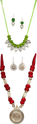 HOUSE OFF COMMON Oxidised Silver Green, Multicolor Jewellery Set(Pack of 2)