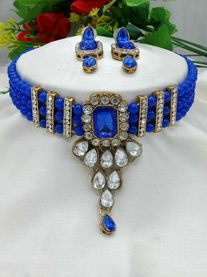 MAHADEV Alloy Gold-plated Blue Jewellery Set(Pack of 2)