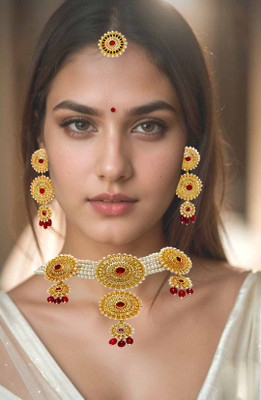 ora collection Brass Gold-plated Red, Gold Jewellery Set(Pack of 1)