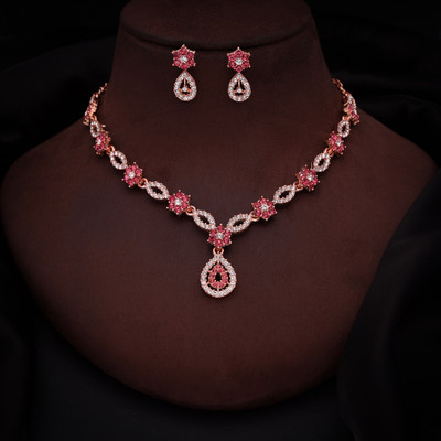 Parisal Brass Gold-plated Rose Gold, Pink, White Jewellery Set(Pack of 1)