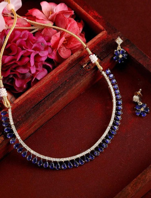 V.V. Sons Brass Gold-plated Blue Jewellery Set(Pack of 1)