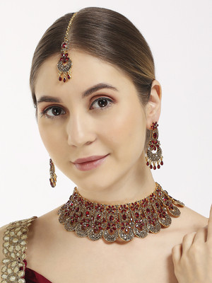 VATSALYA creation Alloy Gold-plated Maroon Jewellery Set(Pack of 1)