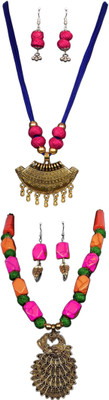 HOUSE OFF COMMON Oxidised Silver Blue, Pink, Gold, Multicolor Jewellery Set(Pack of 2)