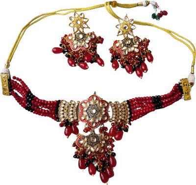 JEVARIMITATIO Alloy Gold-plated Maroon Jewellery Set(Pack of 1)