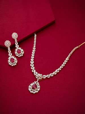 Kushal's Fashion Jewellery Copper Gold-plated Red Jewellery Set(Pack of 3)