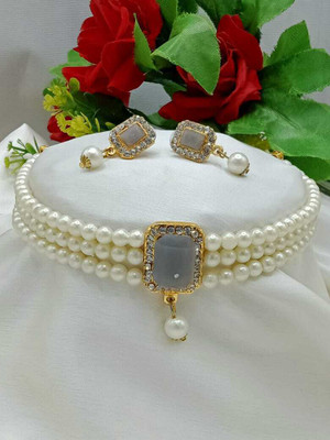 YASRAJ Alloy Gold-plated Grey Jewellery Set(Pack of 2)