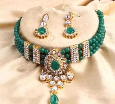 Akshatatrader Alloy Gold-plated Green Jewellery Set(Pack of 1)