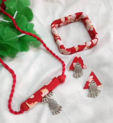 Neha Collection Fabric Red Jewellery Set(Pack of 4)