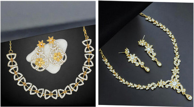 R A Enterprises Alloy Gold-plated White Jewellery Set(Pack of 6)