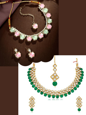 ASMITTA Jewellery Alloy Gold-plated Green Jewellery Set(Pack of 2)