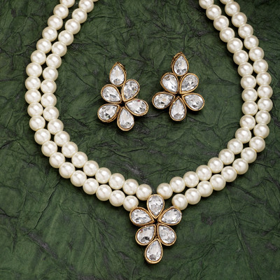 ZENEME Brass Gold-plated White Jewellery Set(Pack of 3)