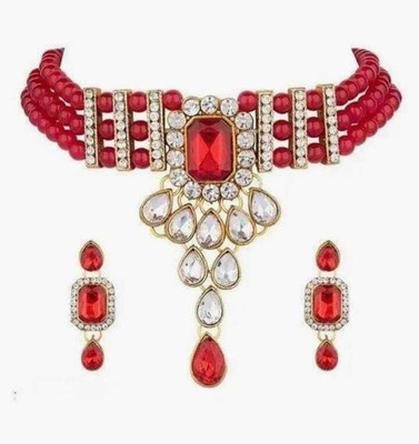 JMBW INTERNATIONAL Brass Red Jewellery Set(Pack of 1)