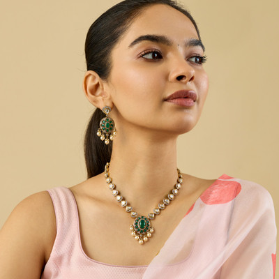 Kushal's Fashion Jewellery Copper Green Jewellery Set(Pack of 3)
