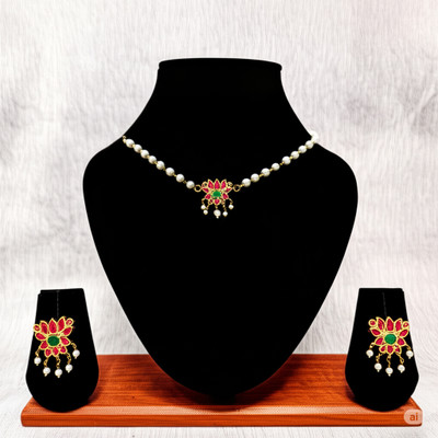 RAJPOOTSTORE Brass Gold-plated Maroon Jewellery Set(Pack of 1)