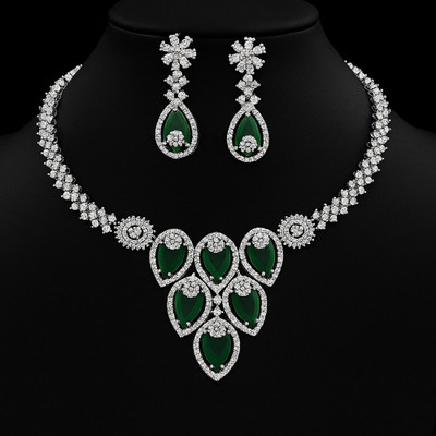 Amoha Lifestyle Crystal, Alloy Silver Green, Silver Jewellery Set(Pack of 3)